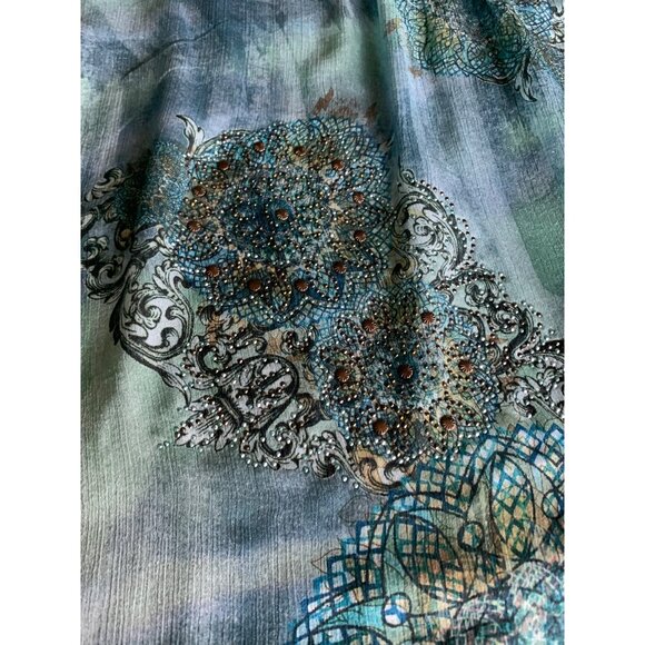 Christopher & Banks Womens Size Large Blue Patterned Polyester Blouse Beaded Det - Picture 5 of 14
